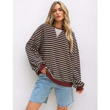 Trendy UEU Women’s Oversized Crewneck Sweatshirt - Comfortable, Stylish, Perfect for Fall