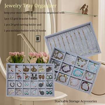Stratalife Set of 3 Stackable Jewelry Tray Jewelry Organizer Tray Earring Display Trays Drawer Jewel...