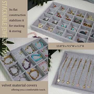 Stratalife Set of 3 Stackable Jewelry Tray Jewelry Organizer Tray Earring Display Trays Drawer Jewelry Organizer Tray Removable Jewelry Drawer Organizer Inserts Accessary Storage Grey