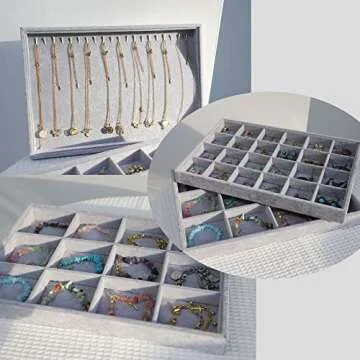 Stratalife Set of 3 Stackable Jewelry Tray Jewelry Organizer Tray Earring Display Trays Drawer Jewelry Organizer Tray Removable Jewelry Drawer Organizer Inserts Accessary Storage Grey