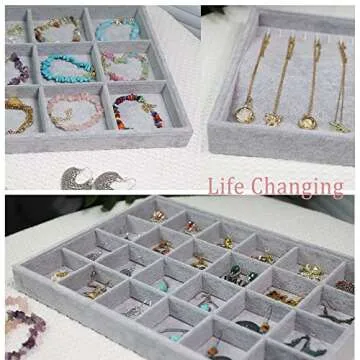 Stratalife Set of 3 Stackable Jewelry Tray Jewelry Organizer Tray Earring Display Trays Drawer Jewelry Organizer Tray Removable Jewelry Drawer Organizer Inserts Accessary Storage Grey