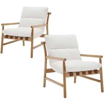 DM Furniture White Sherpa Accent Chair Set of 2 Mid Century Modern Living Room Chairs Comfy Arm Chai...