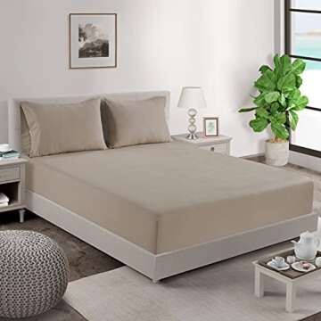 Lane Linen 100% Organic Cotton Linen Twin Fitted Sheets, 2-Piece Set (1 Fitted Sheet, 1 Pillowcase), Percale Weave, Ultra Soft, Breathable, Fits Mattress Upto 15' Deep - Linen (No Flat Sheet)