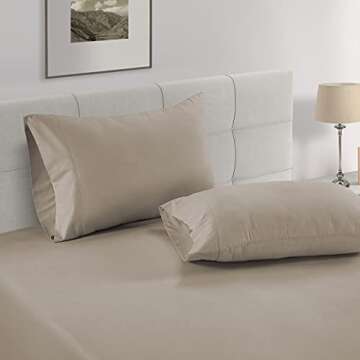 Lane Linen 100% Organic Cotton Linen Twin Fitted Sheets, 2-Piece Set (1 Fitted Sheet, 1 Pillowcase), Percale Weave, Ultra Soft, Breathable, Fits Mattress Upto 15' Deep - Linen (No Flat Sheet)