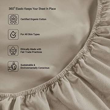 Lane Linen 100% Organic Cotton Linen Twin Fitted Sheets, 2-Piece Set (1 Fitted Sheet, 1 Pillowcase), Percale Weave, Ultra Soft, Breathable, Fits Mattress Upto 15' Deep - Linen (No Flat Sheet)