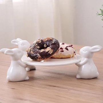 Easter Decor Bunny Cake Stand Christmas Gifts,Ceramic Rabbit Cakecup Stand,Cake Stands for Party,Wed...