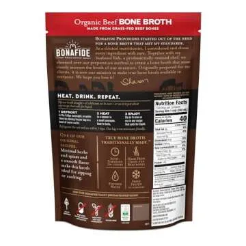 Bonafide Provisions Fresh Organic Beef Bone Broth, Frozen 24 fl oz – Grass-Fed, Gluten-Free, Paleo, and Keto. For Sipping & Cooking, Pack of 6