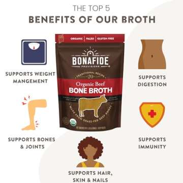 Bonafide Provisions Fresh Organic Beef Bone Broth, Frozen 24 fl oz – Grass-Fed, Gluten-Free, Paleo, and Keto. For Sipping & Cooking, Pack of 6