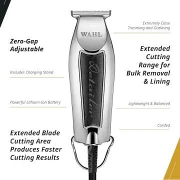 Wahl Professional Detailer Corded Trimmer Adjustable T Blade Black Rotary Motor Complete Kit