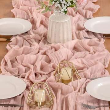 MLMW 6 Pack Pink Easter Table Runner Spring Cheesecloth Table Runner 160 inch Boho Cheese Cloth Gauze Rustic Sheer Runner 13.3ft for Wedding Party Baby Bridal Shower Birthday