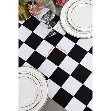 Table Runner Black and White Checkerboard Racing Theme for Anniversary Runner Dinner Parties Supplies Birthday Party Wedding Winter New Year Decorations 12 x 72 Inches