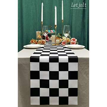 Table Runner Black and White Checkerboard Racing Theme for Anniversary Runner Dinner Parties Supplies Birthday Party Wedding Winter New Year Decorations 12 x 72 Inches