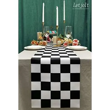 Table Runner Black and White Checkerboard Racing Theme for Anniversary Runner Dinner Parties Supplies Birthday Party Wedding Winter New Year Decorations 12 x 72 Inches