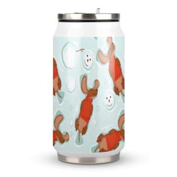 MEIKKO Happy Dog Dachshund Tumbler 10 Oz Straw Cup,Christmas Snowman Stainless Steel Vacuum Insulate...