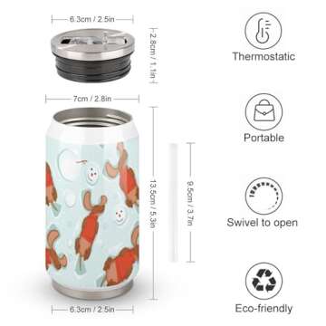 MEIKKO Happy Dog Dachshund Tumbler 10 Oz Straw Cup,Christmas Snowman Stainless Steel Vacuum Insulated Tumblers with Lid Leakproof Cold Hot Coffee Cup for Sports Gym Office