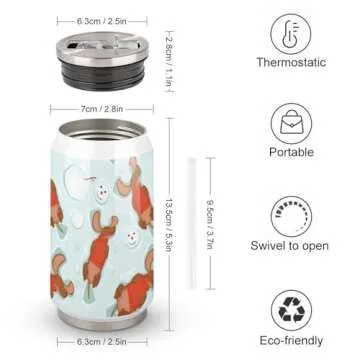 MEIKKO Happy Dog Dachshund Tumbler 10 Oz Straw Cup,Christmas Snowman Stainless Steel Vacuum Insulated Tumblers with Lid Leakproof Cold Hot Coffee Cup for Sports Gym Office