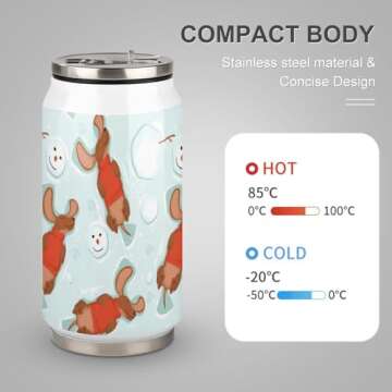 MEIKKO Happy Dog Dachshund Tumbler 10 Oz Straw Cup,Christmas Snowman Stainless Steel Vacuum Insulated Tumblers with Lid Leakproof Cold Hot Coffee Cup for Sports Gym Office