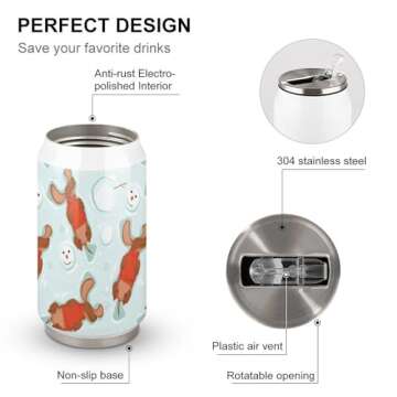 MEIKKO Happy Dog Dachshund Tumbler 10 Oz Straw Cup,Christmas Snowman Stainless Steel Vacuum Insulated Tumblers with Lid Leakproof Cold Hot Coffee Cup for Sports Gym Office