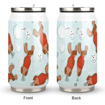 MEIKKO Happy Dog Dachshund Tumbler 10 Oz Straw Cup,Christmas Snowman Stainless Steel Vacuum Insulated Tumblers with Lid Leakproof Cold Hot Coffee Cup for Sports Gym Office