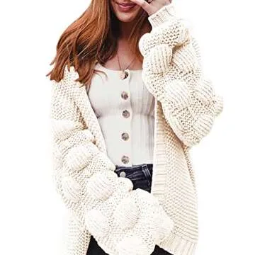 FERBIA Oversized Pom Pom Cardigan – Cozy & Chic Knit Sweater for Fall