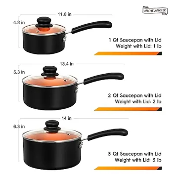 Buy MICHELANGELO Nonstick Sauce Pan Set 1QT 2QT 3QT