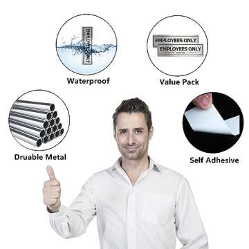 Employees Only Sign - Office Door Signs for Business Store Wall - Aluminum Metal with Strong Self Adhesive (Pack of 2, Silver 7×2 inches)