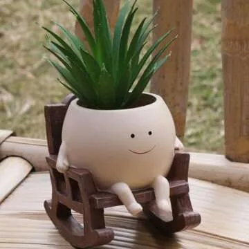 NINIPAPA Face Planter Pots Cute Smile Flower Planter for Indoor Outdoor Plants Resin Rocking Chair Succulent Pot for String of Pearls Unique Gift on Mother's Day, Birthday, Christmas（Small）