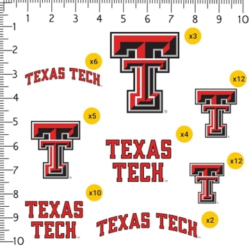 Texas Tech University Wordmark Logo 50ct Vinyl Large Deluxe Stickers Variety Pack - Perfect for Pers...