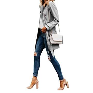 Danedvi Women Fashion Casual Elegant Lapel Solid Button Down Blazer Work Wear Office Long Type Windbreaker Trench Coat Gray