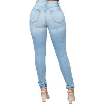 KUNMI Womens Classic High Waisted Skinny Stretch Butt Lifting Jeans Slim Fit Denim Pants Light Blue