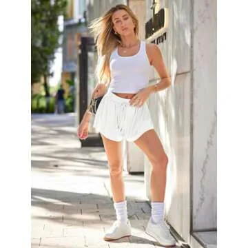AUTOMET Womens Athletic Clothes 2 in 1 Running Shorts Casual Drawstring Exercise Pants High Waisted Sports Tennis Skirts 2025 White
