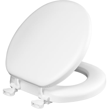 Mayfair Padded Toilet Seat - Soft Vinyl over Wood Core, Easy Clean Hinges, Round White