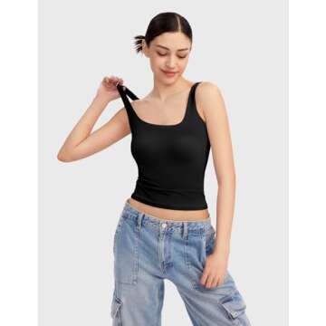 PUMIEY Tank Top for Women Sleeveless Double Lined Basic Summer Tops, Jet Black Large
