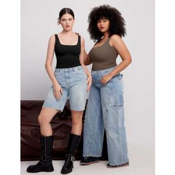 PUMIEY Tank Top for Women Sleeveless Double Lined Basic Summer Tops, Jet Black Large