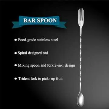 Ortarco 10 Inch Stainless Steel Muddler for Cocktail and 10 Inch Mixing Bar Spoon, 2 Pices Home Bar Tool Set