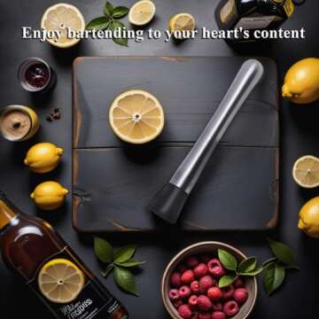 Ortarco 10 Inch Stainless Steel Muddler for Cocktail and 10 Inch Mixing Bar Spoon, 2 Pices Home Bar Tool Set