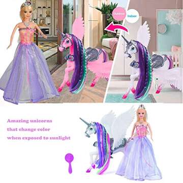 Color Change Unicorn & Princess Doll Toy Set for Girls