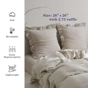 Simple&Opulence 100% Linen Euro Sham Covers with Ruffle, 26x26 Inch Pillow Covers Set of 2, Euro Pil...