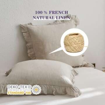 Simple&Opulence 100% Linen Euro Sham Covers with Ruffle, 26x26 Inch Pillow Covers Set of 2, Euro Pillow Shams for Bed Couch French Home Decor Luxury and Breathable Square Pillow Cases, Natural Linen