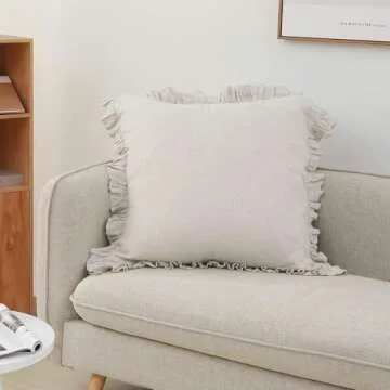 Simple&Opulence 100% Linen Euro Sham Covers with Ruffle, 26x26 Inch Pillow Covers Set of 2, Euro Pillow Shams for Bed Couch French Home Decor Luxury and Breathable Square Pillow Cases, Natural Linen