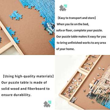 Oliqa 1000 Piece Wooden Puzzle Table-Smooth Fiberboard Work Surface - Six Sliding Drawers Complete This Puzzle Storage System