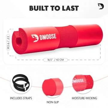 DMoose Barbell Pad, Hip Thrust Pad for Squats, Lunges - Relief Pressure from Neck, Shoulder, Lower Back Support for Women - Standard & Olympic Non-Slip EVA Foam Squat Pad with Safety Straps ("Red")