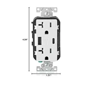 Leviton T5833-W Type A & Type-C USB In-Wall Charger with 20A Tamper-Resistant Outlet, USB Charger for Smartphones and Tablets. Not for Laptops, White