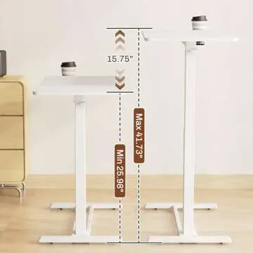 FLEXISPOT Mobile Standing Desk with Wheels Pneumatic Laptop Desk Rolling Computer Cart Movable Height Adjustable Small Sit Stand Desk Computer Workstations Home Use（27.6" W x 15.7" D,White
