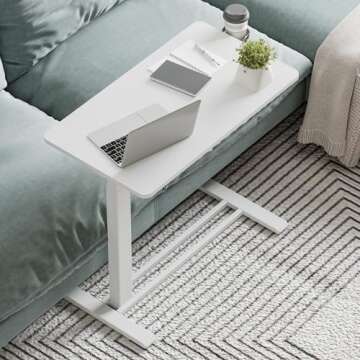 FLEXISPOT Mobile Standing Desk with Wheels Pneumatic Laptop Desk Rolling Computer Cart Movable Height Adjustable Small Sit Stand Desk Computer Workstations Home Use（27.6" W x 15.7" D,White