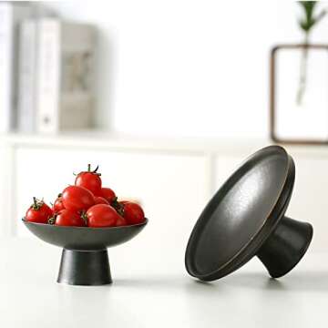 Porcelain Footed Bowl,Small Cute Snack Bowl for Ice Cream Dessert, Miso Soup, Side Dishes, Condiment (Black)