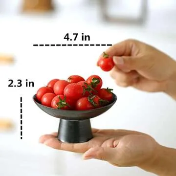 Porcelain Footed Bowl,Small Cute Snack Bowl for Ice Cream Dessert, Miso Soup, Side Dishes, Condiment (Black)