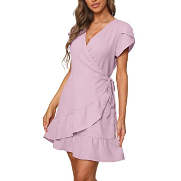 Stylish SAMPEEL Womens Tie Waist Summer Dress V Neck