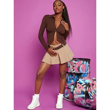 WDIRARA Women's Pleated Mini Skirt with Belt - Party & Daily Wear