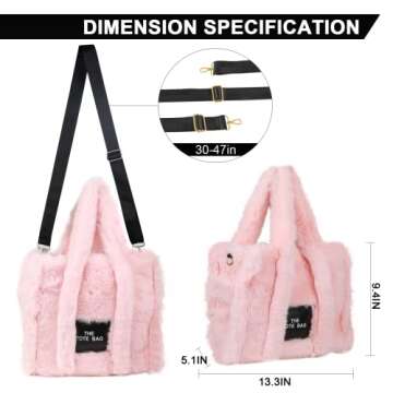 JQAliMOVV Fluffy Tote Bag Winter Furry Purse for Women Faux Fur Bag Soft Fuzzy Purse Plush Crossbody Handbags (Pink)